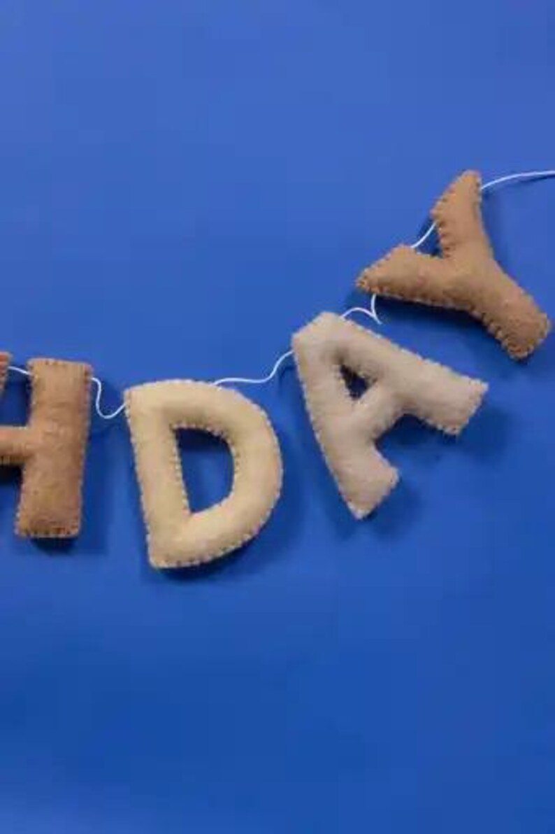 Handmade Felt Happy Birthday Banner Neutral Beige Natural Light Brown Tan Colors Garland Gift Party Office Classroom Home Decor Sign image 10