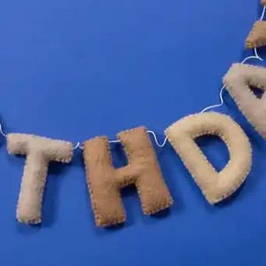Handmade Felt Happy Birthday Banner Neutral Beige Natural Light Brown Tan Colors Garland Gift Party Office Classroom Home Decor Sign image 9
