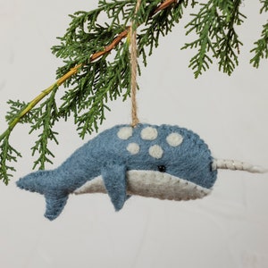 Felt Whale Ornament Handmade Narwhal Christmas Ornament Christmas Ornament Gift Christmas Decoration Whale Gift Unicorn Sea Eco Friendly