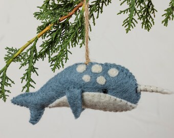 NEW! Felt Narwhal Ornament | Whale Christmas Ornament | Hanging Ornament | Christmas Decoration | Whale Gift | Unicorn | Sea | Eco-Friendly