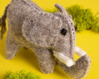 Handcrafted Wool Felt Elephant Toy Safari Animal Handmade Montessori Nursery Kindergarten Decor