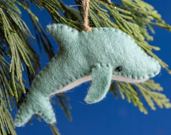 Handmade Felt Dolphin Ornament Handcrafted Wool Coastal Ocean Gift Sea Decor Montessori Christmas Tree Decoration