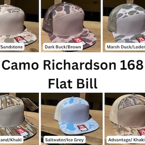 Gorra Richardson 168 con parche de cuero personalizado y visera plana (camuflaje)