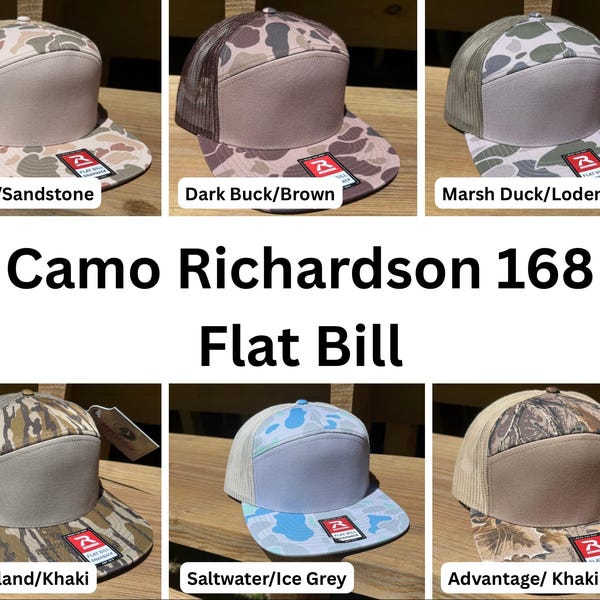 Custom Leather Patch Hat Richardson 168 Flat Bill (Camo)