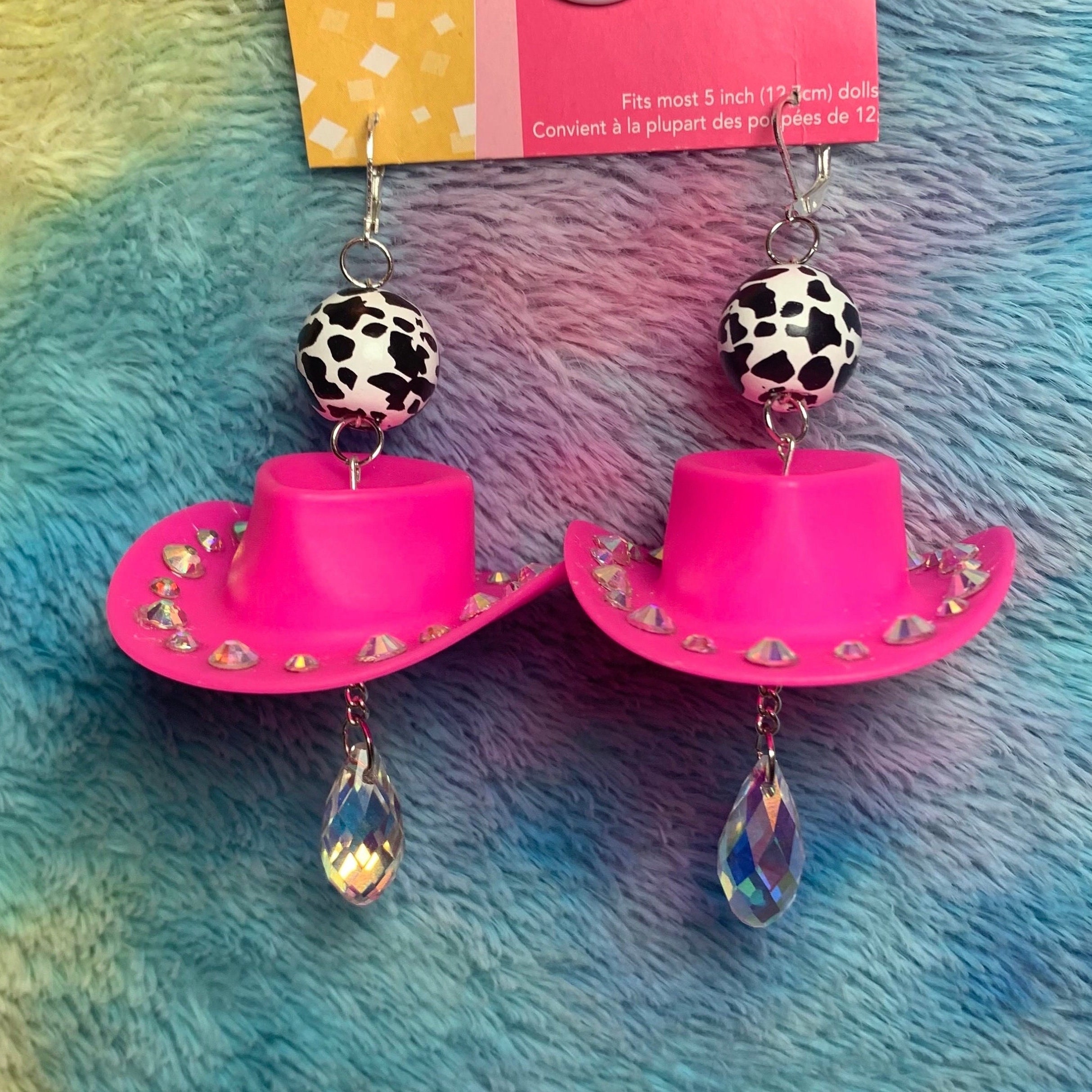 Pink Cowboy Hat Earrings Fun Earrings Barbie Earrings Kitschy