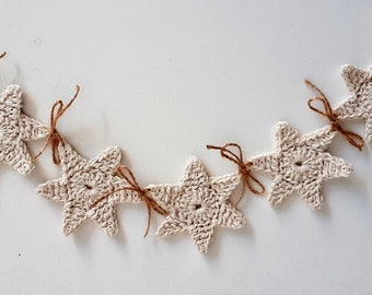 15 star garland Eco friendly decor Christmas garland Wall hanging Crochet bunting Natural decorations Farmhouse decor Christmas ornaments