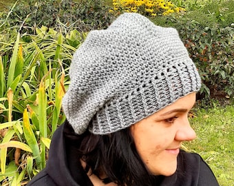 Winter hats Crochet beanie  Slouchy beanie Gray slouch beanie Knit hat winter hat crochet hat Women Beanie gray Knitted hat  gift for her