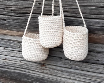 Crochet Hanging Basket: 100% Cotton Small Storage Planter