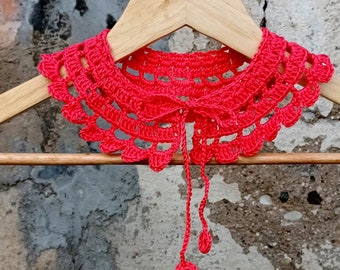 Crochet collar vintage style lacy red necklace gift for girls lacy necklace cotton collar birthday gift girls accessories summer necklace