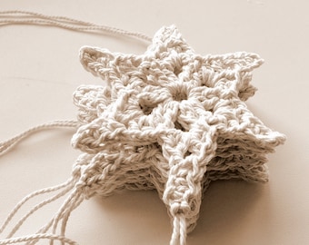 Crochet Star Christmas Ornaments: Rustic Holiday Decor, Set of 4