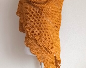 Handmade crochet shawl Crochet shawl wraps Knit scarf mustard yellow women shawl Trendy womens accessories Gift for her Ready to ship