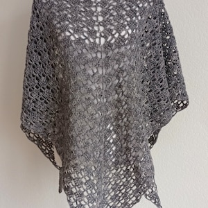 Handmade Crochet Shawl Wrap: Gray Wool Blend Stole
