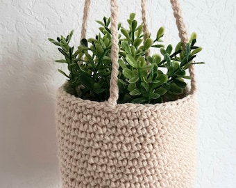 Hand-Crocheted Cotton Hanging Basket: Small Storage, Nursery Decor
