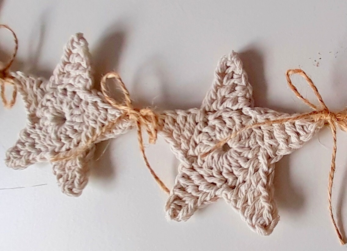 Crochet 7 Star Garland Rustic Decor Christmas 5 Pointed Star Wall ...