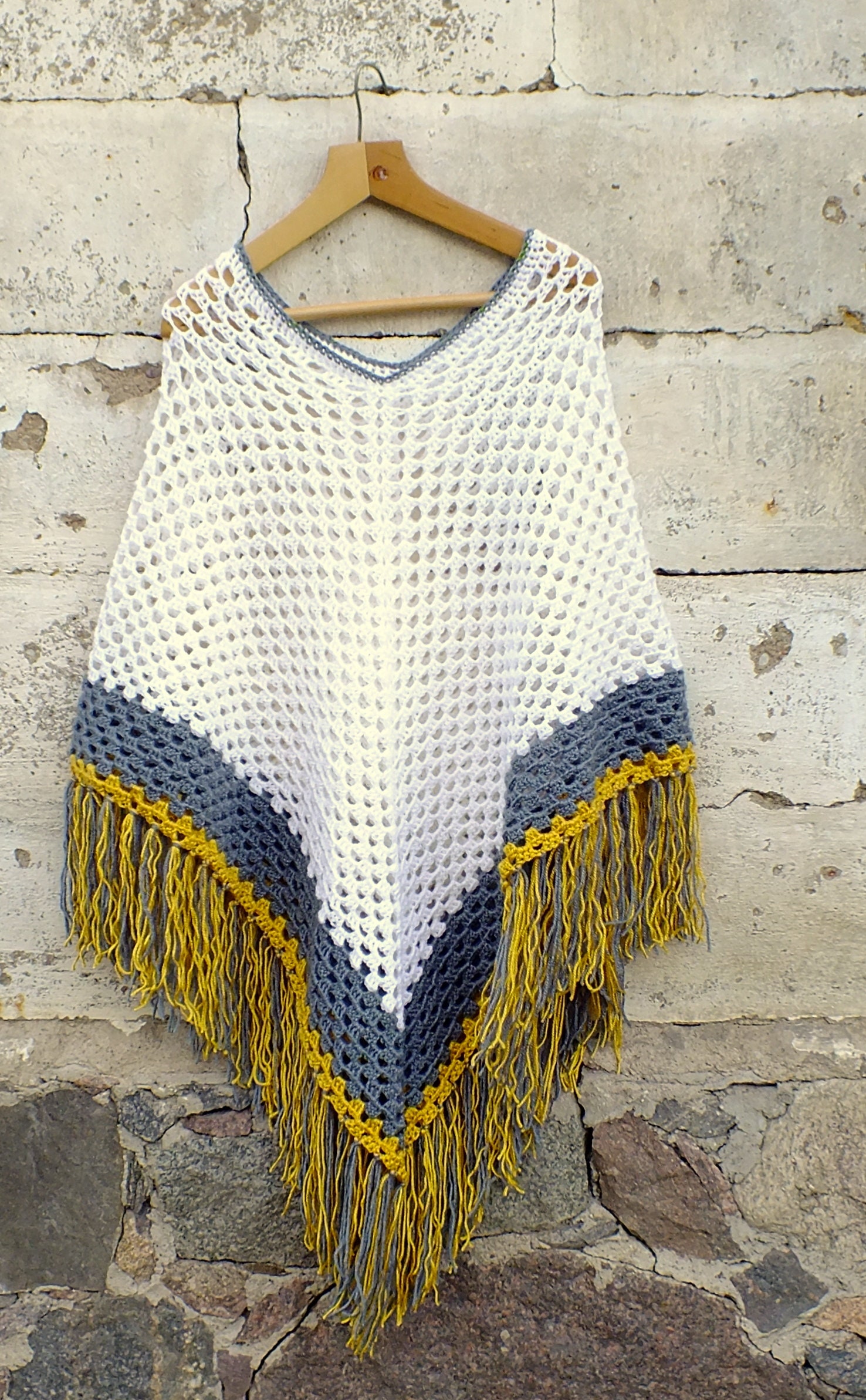 Crochet Poncho Fringed Poncho Women Boho Poncho Festival Etsy