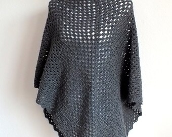 Handmade Crochet Wool Shawl: Gray Winter Scarf Wrap