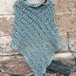 Crochet Poncho: Eucalyptus Green Boho Cover Up, Plus Size