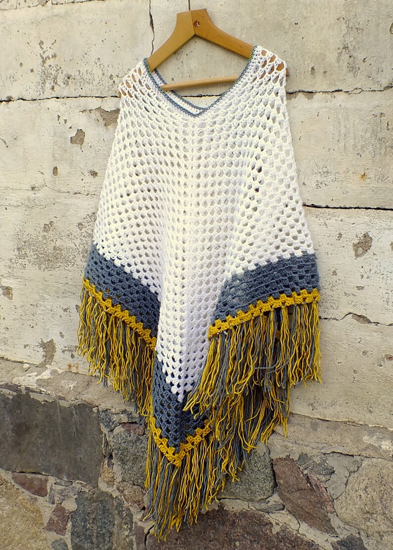 Crochet Poncho Fringed Poncho Women Boho Poncho Festival Etsy