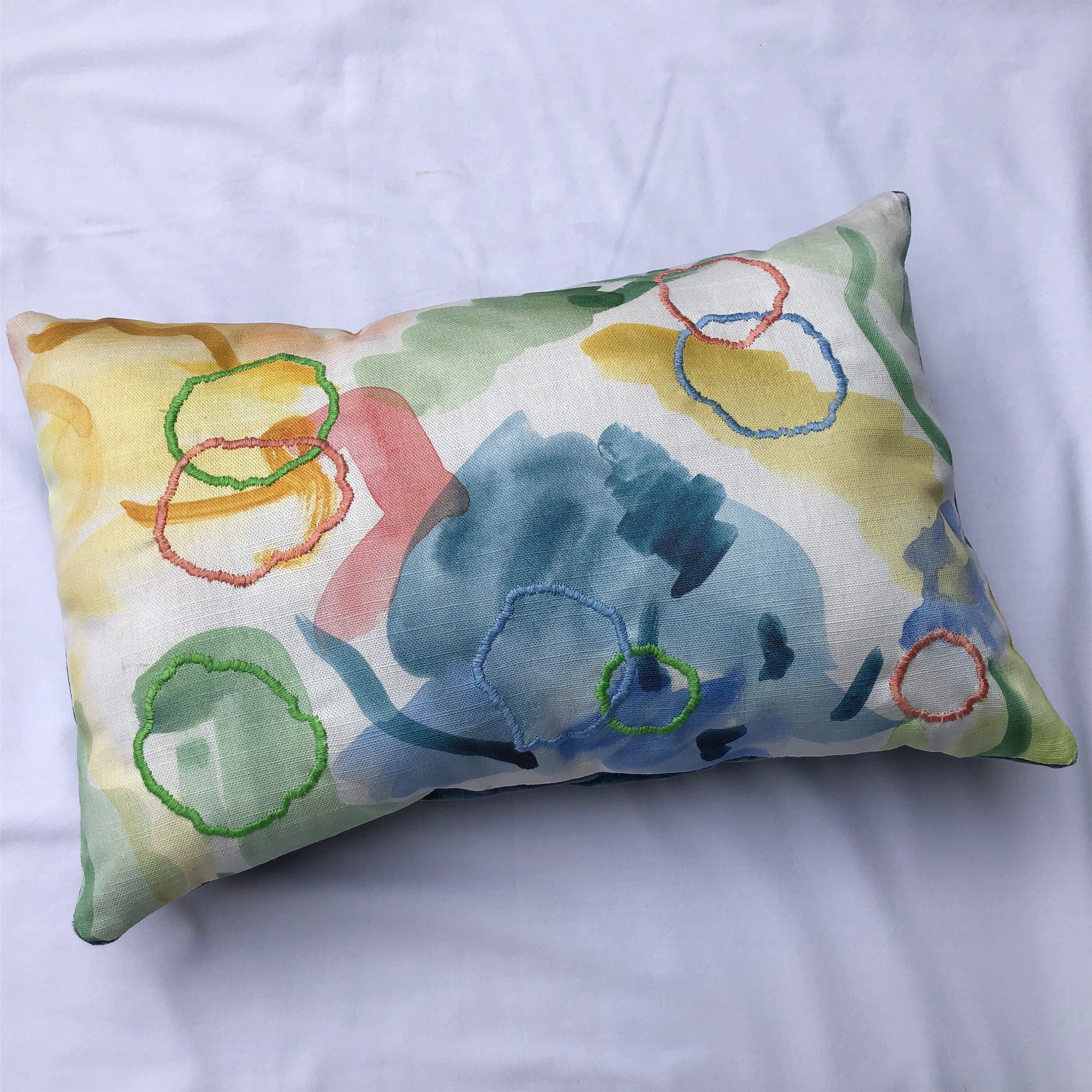 Embroidered Cotton/Linen Cushion Cover in Watercolour I Etsy