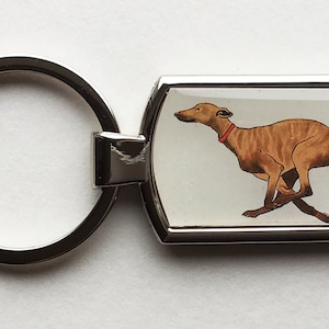 Keyring, greyhound, sighthound, long dog, whippet, lurcher,  brindle