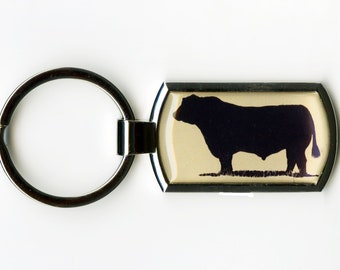 Llavero de toro Aberdeen Angus: regalo de granjero, acero inoxidable