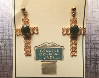 Vintage filigree Jade cross pierced earrings