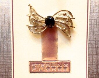 Gold Plated Sterling Filigree Smoky Topaz Quartz brooch