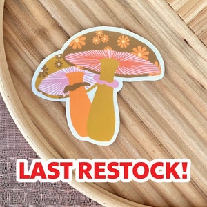 Mushroom Pair Sticker, Hydroflask Sticker, Laptop Sticker, Matte, Waterproof Sticker, Groovy Stickers, Retro Sticker, Gift Idea, Decal