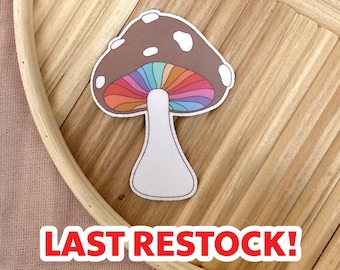 Rainbow Mushroom Sticker, Water Bottle Sticker, Laptop Sticker, Matte, Waterproof, Groovy Stickers, Retro Sticker, LGBTQ, Pride Sticker