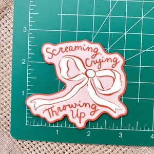 Screaming, Crying, Throwing Up Bow Sticker, Water Bottle Sticker, Laptop Sticker, Matte, Waterproof, Gift, Funny, Coquette, Girly, Ribbon image 8