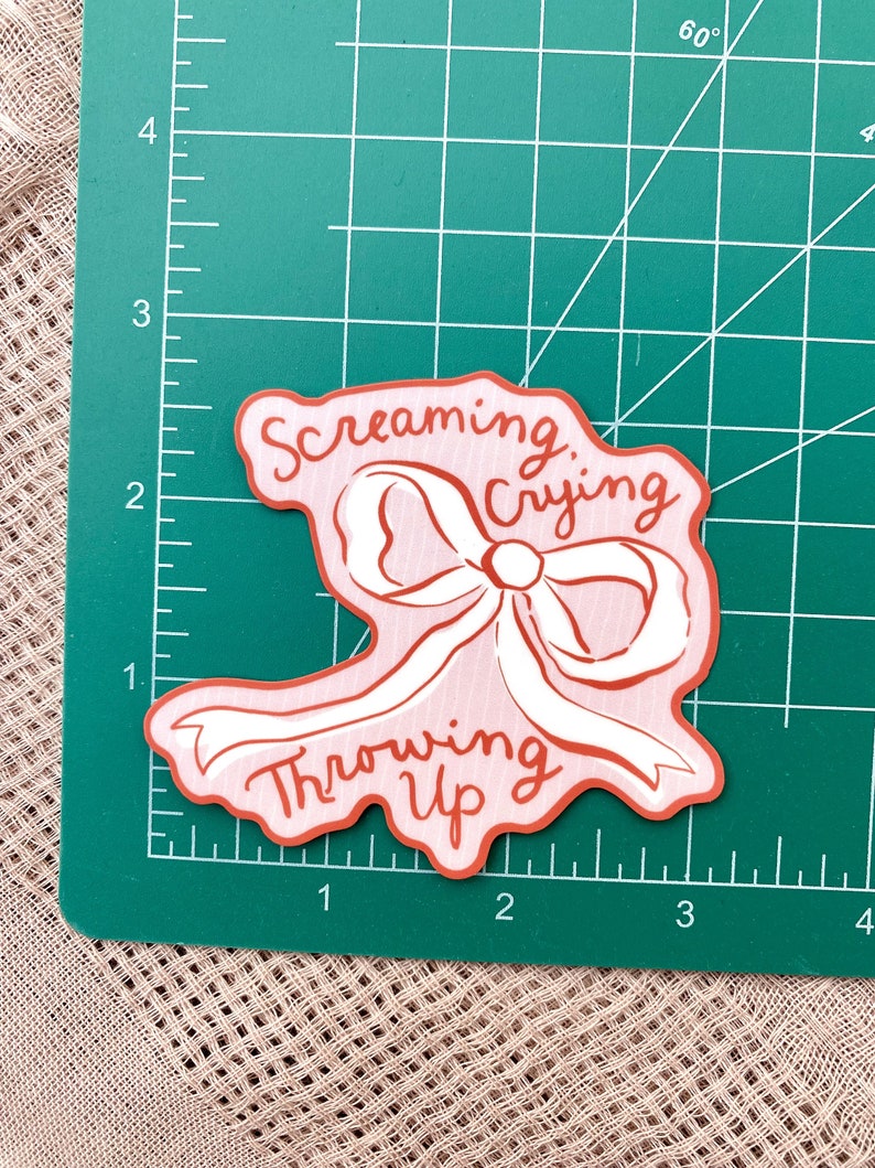 Screaming, Crying, Throwing Up Bow Sticker, Water Bottle Sticker, Laptop Sticker, Matte, Waterproof, Gift, Funny, Coquette, Girly, Ribbon image 8