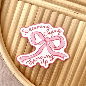 Screaming, Crying, Throwing Up Bow Sticker, Water Bottle Sticker, Laptop Sticker, Matte, Waterproof, Gift, Funny, Coquette, Girly, Ribbon image 6