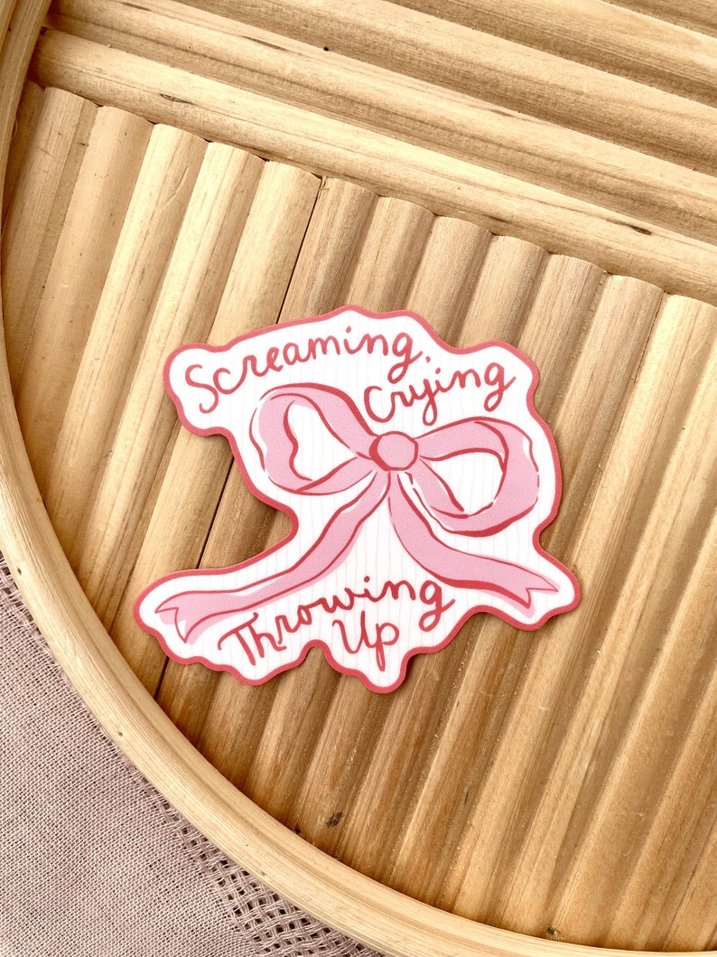 Screaming, Crying, Throwing Up Bow Sticker, Water Bottle Sticker, Laptop Sticker, Matte, Waterproof, Gift, Funny, Coquette, Girly, Ribbon image 6