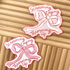 Screaming, Crying, Throwing Up Bow Sticker, Water Bottle Sticker, Laptop Sticker, Matte, Waterproof, Gift, Funny, Coquette, Girly, Ribbon image 2