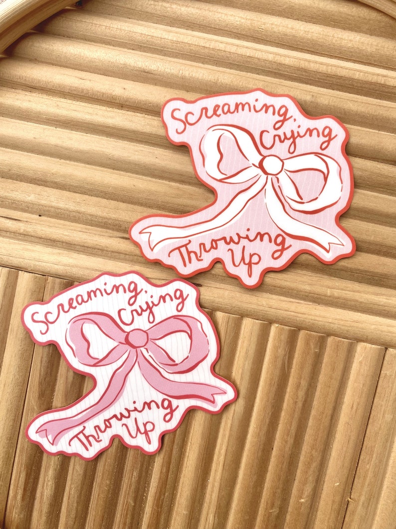 Screaming, Crying, Throwing Up Bow Sticker, Water Bottle Sticker, Laptop Sticker, Matte, Waterproof, Gift, Funny, Coquette, Girly, Ribbon image 2