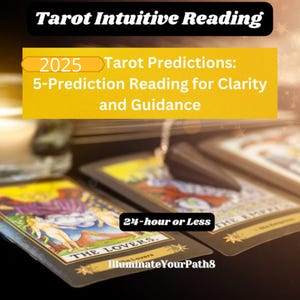 Leitura intuitiva de tarô com 5 previsões para 2024, clareza e orientação. Leitura por e-mail em PDF 24 horas.