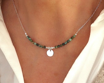 Chain necklace and African turquoise stones, solid silver women's necklace and faceted natural stones, women's gifts