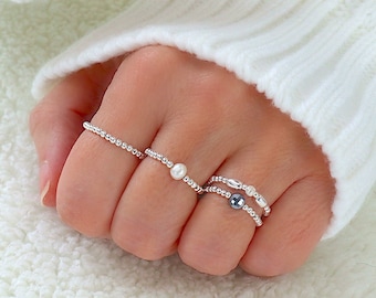 Elastischer Ring mit massiven Silberperlen, Damenringe 4 Modelle zur Auswahl, minimalistischer Stil, Damengeschenke