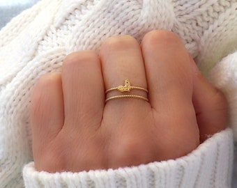 gold stainless steel heart ring, fine adjustable women's ring, minimalist style, women's gifts