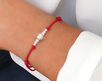 Bracelet cordon perles argent rondes et striées,bracelet femme minimaliste couleur à choisir,cadeaux femme