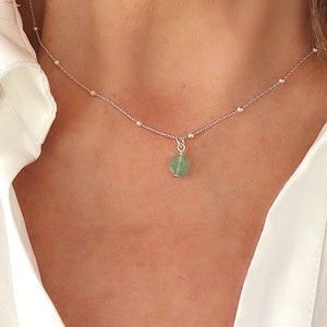 Kralenketting van massief zilver en aventurijnsteen, fijne satellietketting voor dames, minimalistische stijl, cadeau-ideeën