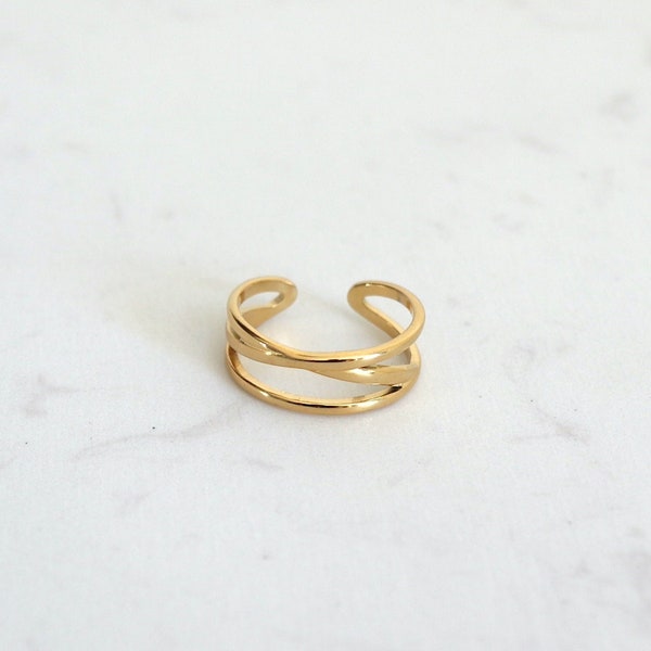Gouden roestvrijstalen ring, verstelbare ring met twee gekruiste rijen voor dames, cadeau-ideeën