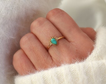 Bague acier inoxydable pierre turquoise,bague ajustable dorée minimaliste pour femme,idées cadeaux