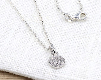 925 solid silver round pendant necklace and chain zircons