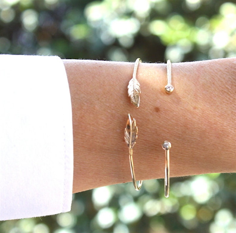 Bangle Bracelet gold plated feather 750 thousandth