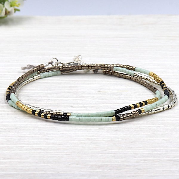 bracelet perles miyuki vert d'eau trois tours