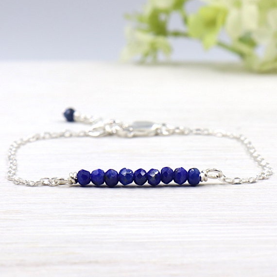 925 silver chain bracelet and faceted lapis lazuli gemstones