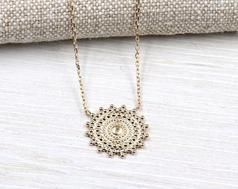 gold plated women's necklace sun pendant