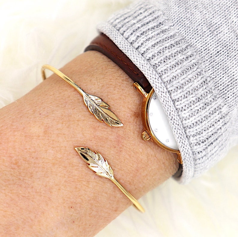 Bangle Bracelet gold plated feather 750 thousandth