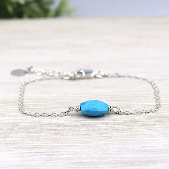 reconstituted turquoise faceted chain women bracelet 925 sterling silver